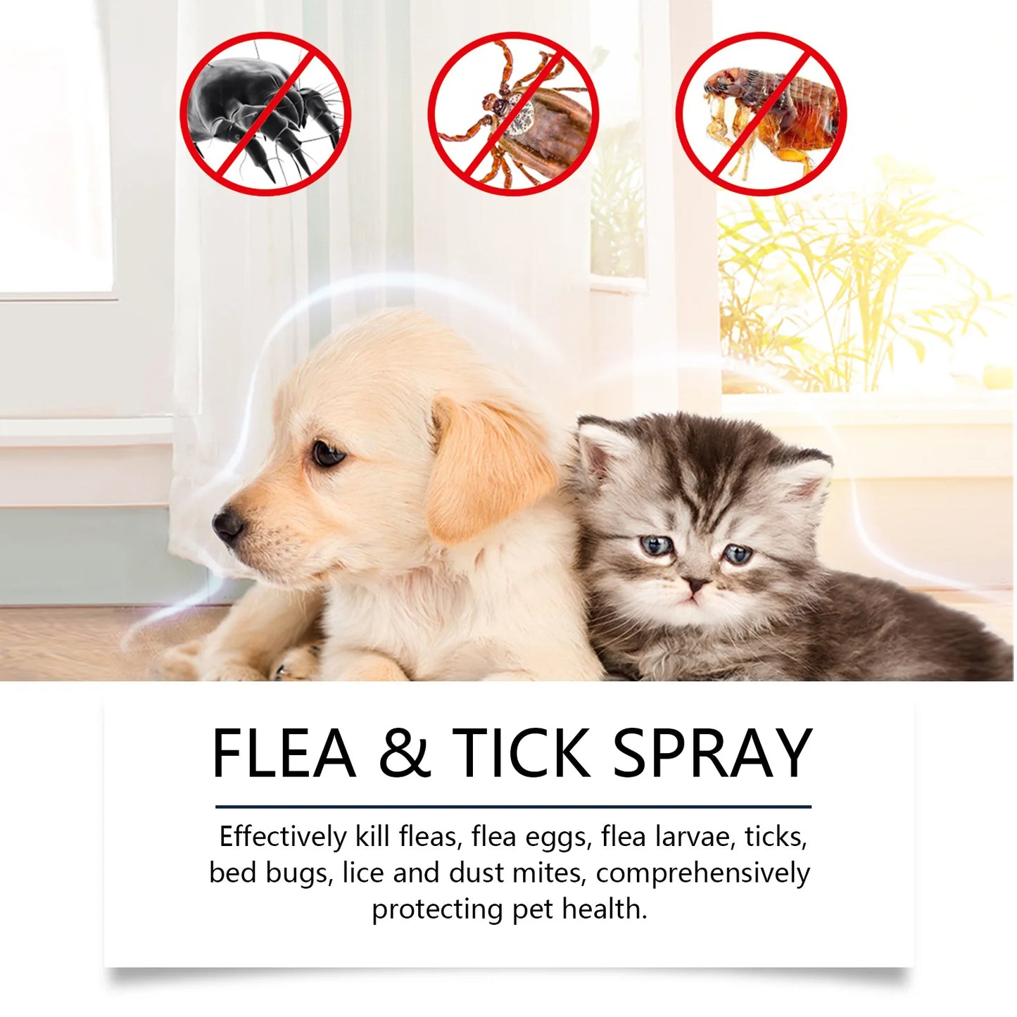 Mite Removal Spray Cats Dogs Flea Killer Itching Relief Remove Ticks Cat Allergy Treatments Anti Lice Insect Pet Skin Care Spray
