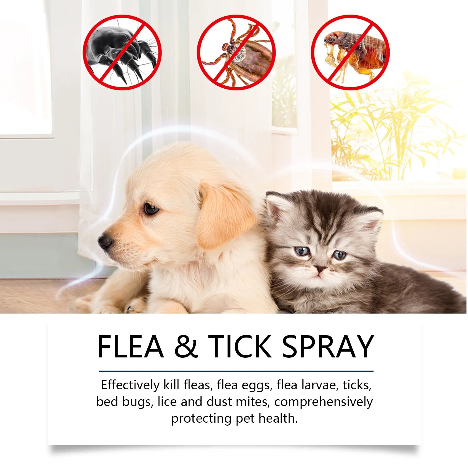 Mite Removal Spray Cats Dogs Flea Killer Itching Relief Remove Ticks Cat Allergy Treatments Anti Lice Insect Pet Skin Care Spray