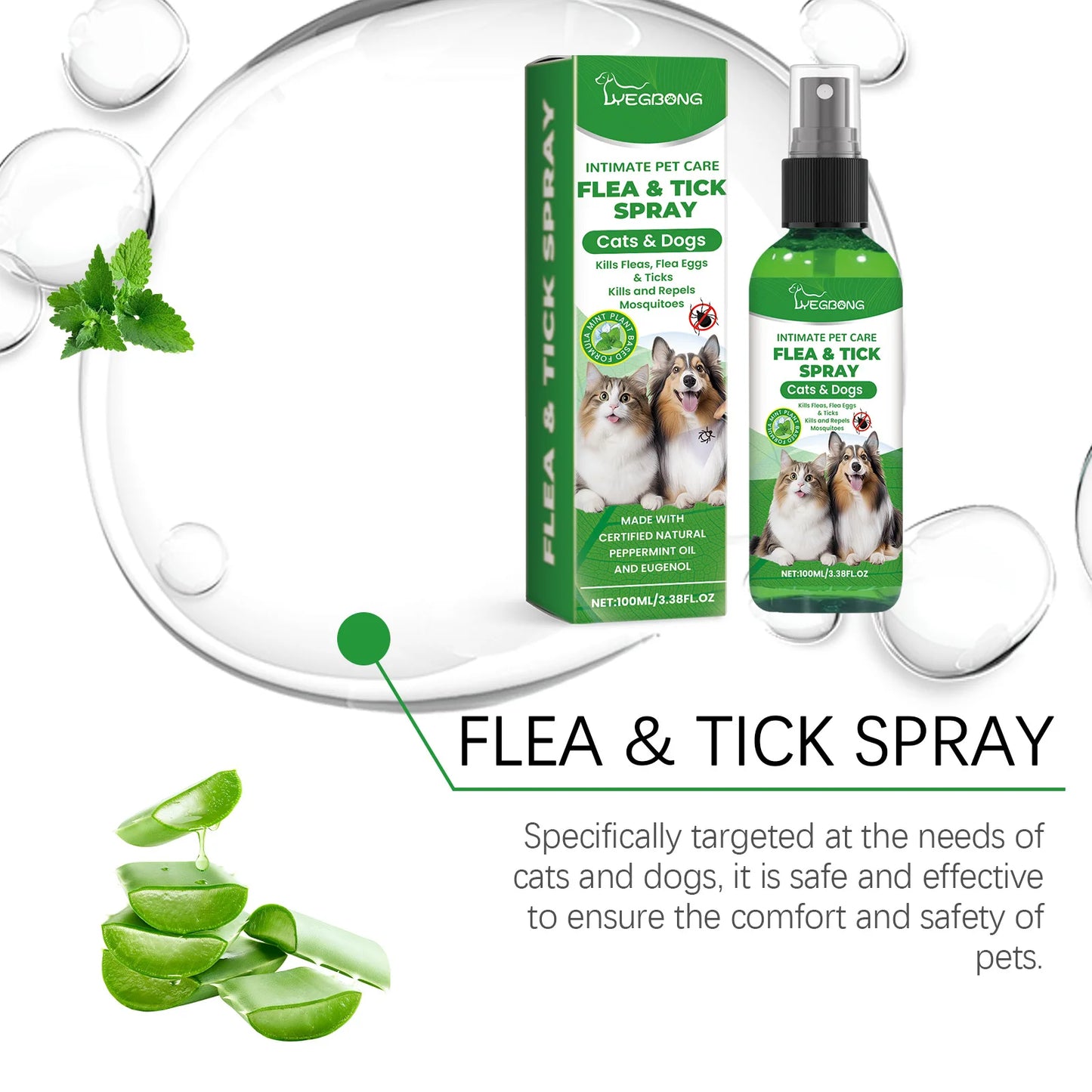 Mite Removal Spray Cats Dogs Flea Killer Itching Relief Remove Ticks Cat Allergy Treatments Anti Lice Insect Pet Skin Care Spray