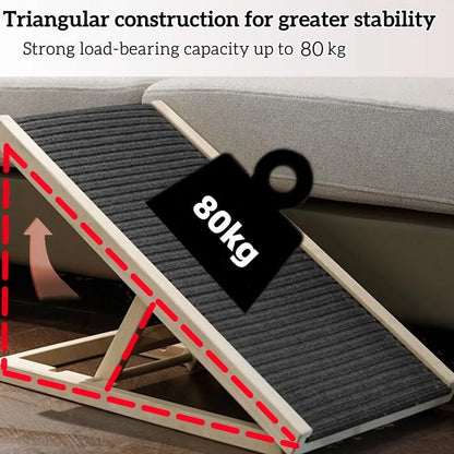 70cm/100cm Solid Wooden Dog Ramp, Non-slip Safety Carpet Ladders, Pets Surface Access Stair for Cars Travel - Height Adjustable