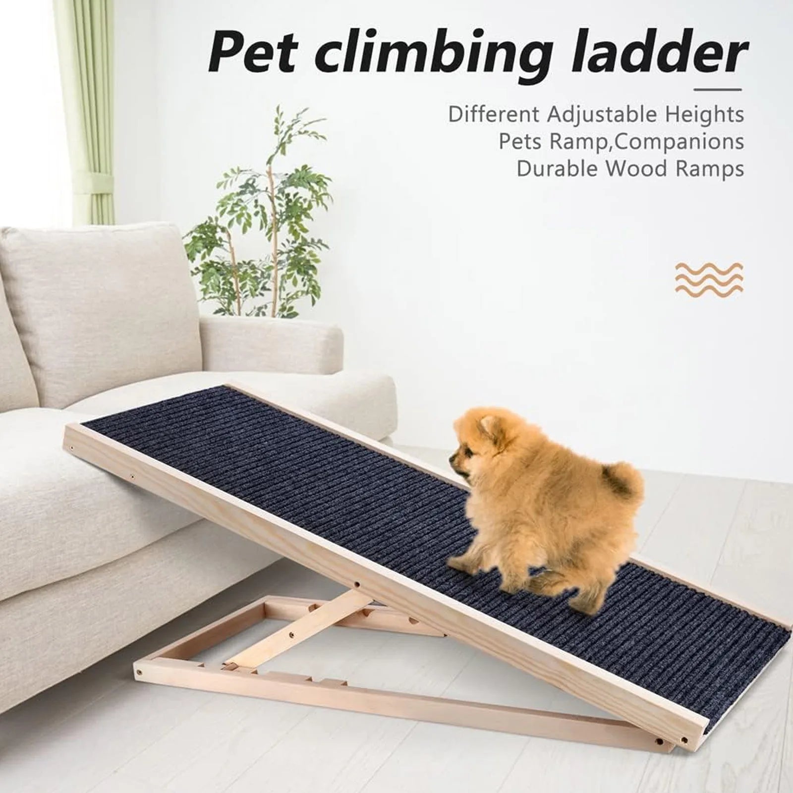 70cm/100cm Solid Wooden Dog Ramp, Non-slip Safety Carpet Ladders, Pets Surface Access Stair for Cars Travel - Height Adjustable