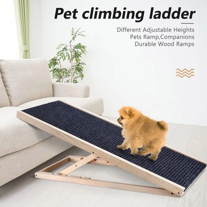 70cm/100cm Solid Wooden Dog Ramp, Non-slip Safety Carpet Ladders, Pets Surface Access Stair for Cars Travel - Height Adjustable