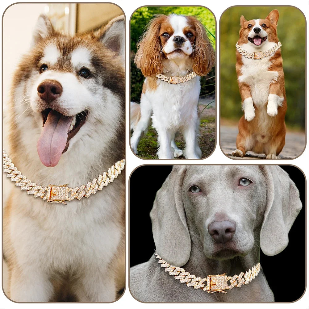 Luxury Diamond Cuban Collar for Pets with Secure Buckle