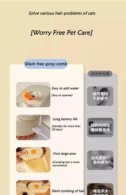 3 in 1 Cat Dog Pet Spray Massage Brush One Button Steam Spray Folding Rotatable Grooming tool Hair Bath Hair Removal Brush Comb