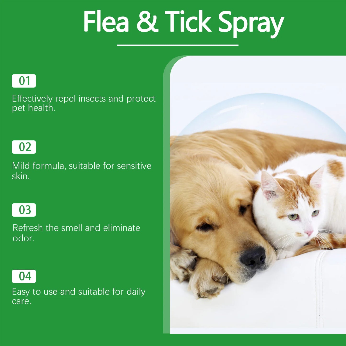 Mite Removal Spray Cats Dogs Flea Killer Itching Relief Remove Ticks Cat Allergy Treatments Anti Lice Insect Pet Skin Care Spray