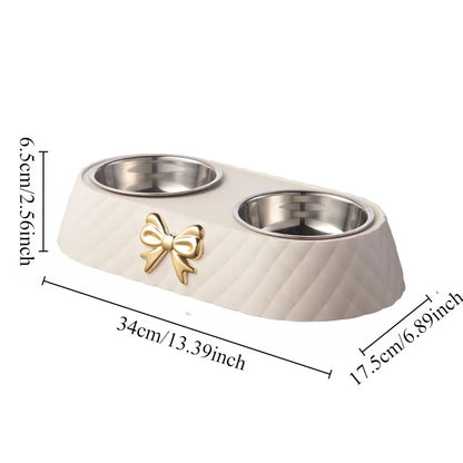 1PC Pet Pet Dog and Cat Food Bowls Bowtie Dog Food Drinking Double Bowl Pet Supplies