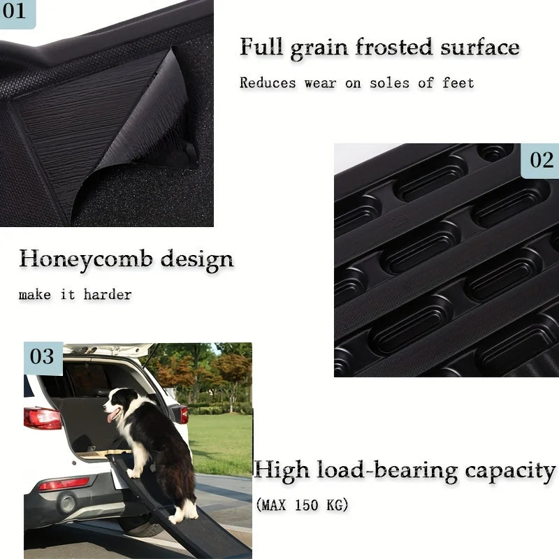 KEMORELA 70/42 Long Folding Pet Ramp Stair For Cars Trucks & SUVs -Fits Large Dogs With Side Rails.Supports 150 lbs.Easy ToStore