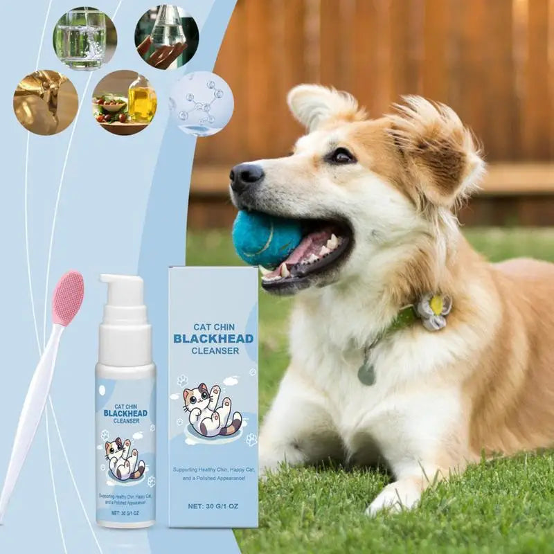 Cat Chin Cleaner 30g Blackhead Cleaning Lotion Pet Chin Acne Care Brush Dog Cat Grooming Supplies Tooth Stain Remover for Pets
