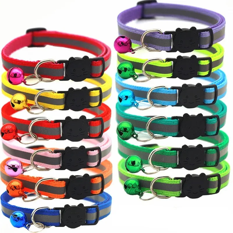 10Pcs Wholesale Collars for Cat Collar With Bell Adjustable Necklace Cat Puppy kitten Collar Dropshipping Pet Cats Collar