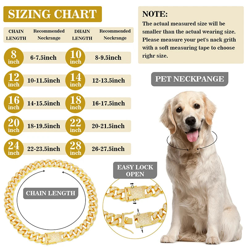 Luxury Diamond Cuban Collar for Pets with Secure Buckle